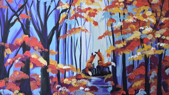 Foxes in Autumn Woods Paint & Ploughmans at The Feed Station, Merriot