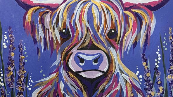 Lavender Highland Cow Paint & Cake at Victoria Park CC Bridgwater