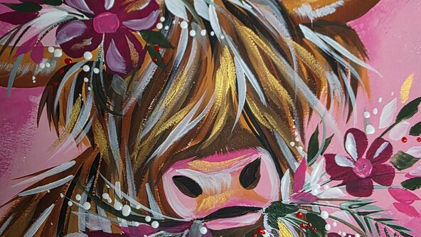 Pink Highland Cow Paint Evening at Holyrood Academy
