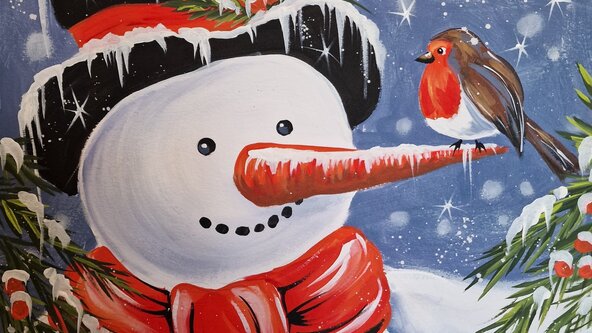 Paint & Prosecco - Snowman and Robin - at the Wyvern, Taunton