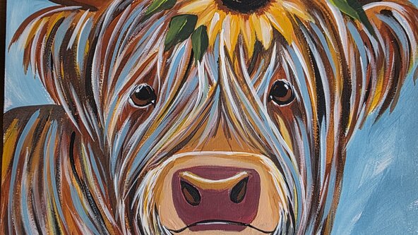 Chard Town Football Club, Paint & Prosecco Event! Sunflower Highland Cow