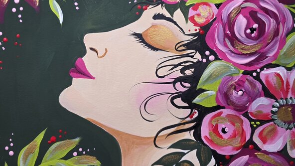 Lady with Flower Crown Paint event at Yalham Hayes, TA3 7ED