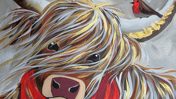 Paint & Prosecco Highland Cow with Robin Friend at The Library, Taunton