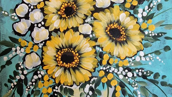 Sunflower painting workshop at Yalham Hayes Flower Farm, Culmhead