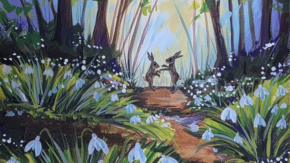 Paint & Prosecco, Hares in Snowdrop Woods at The Library, Taunton