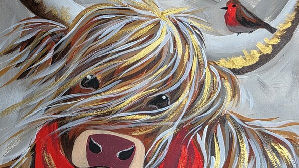 Paint & Prosecco Highland Cow with Robin friend at The Library, Taunton