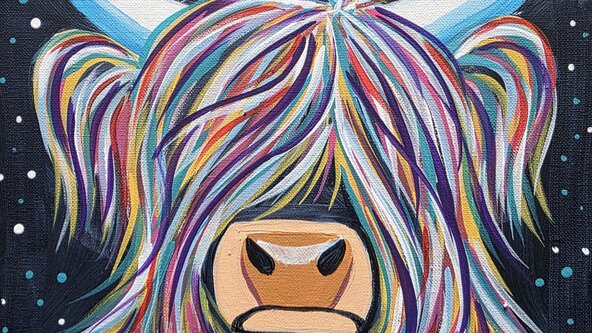 Paint & Prosecco - Rainbow Highland Cow at the Wyvern, Taunton
