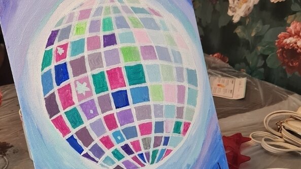 Monthly Home Education Creation Corner with Ink and Craft: Disco Ball Canvas
