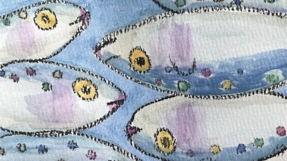 Under the Sea  - crayon and watercolour art