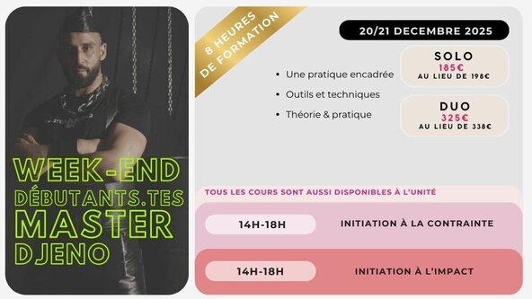 ⛓️👋 Week-end 'Débutants.tes ' avec Master Djeno les 24 ET 25/01 à 10h00 