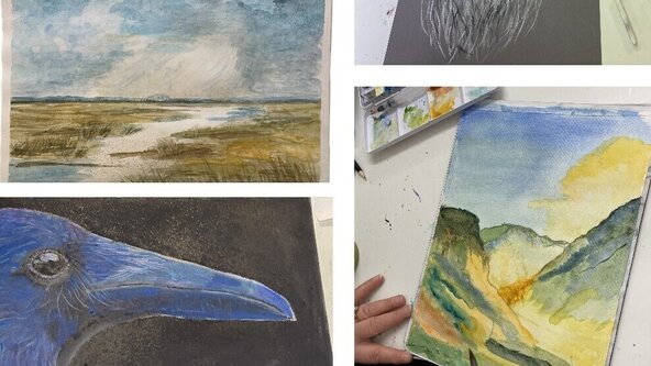 Art session with water colour OR dry media; pencil, pastels, charcoal 