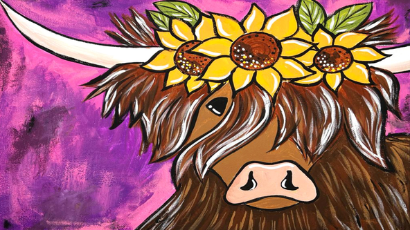 Paint & Sip Party - Sunflower Highland Cow at Coop Ringwood