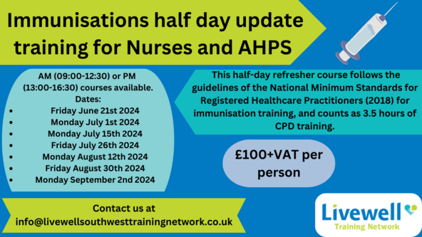 Immunisations half day update training- 3.5 CPD hours!