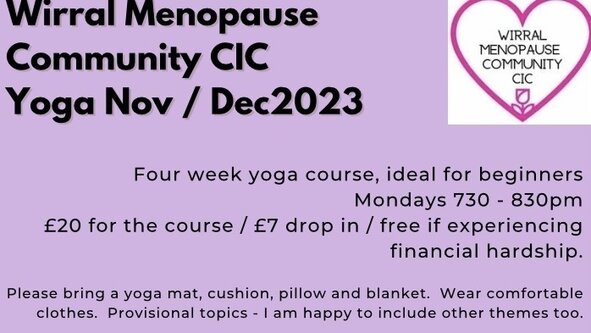 Menopause yoga for Wirral Menopause Community CIC Nov / Dec 2023