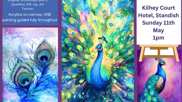 🦚Paint & Sip The Majestic Peacock! 🥂acrylics on canvas @Kilhey Court, Standish🦚