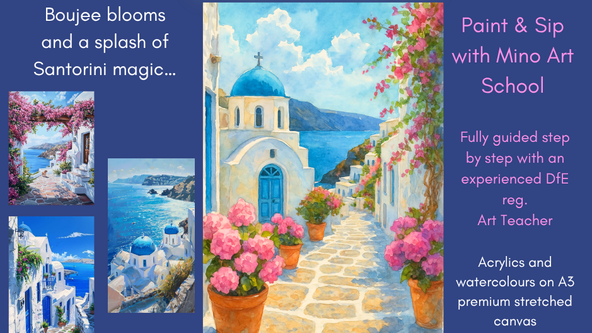 💙Santorini Sip & Paint Mino Studio, Standish