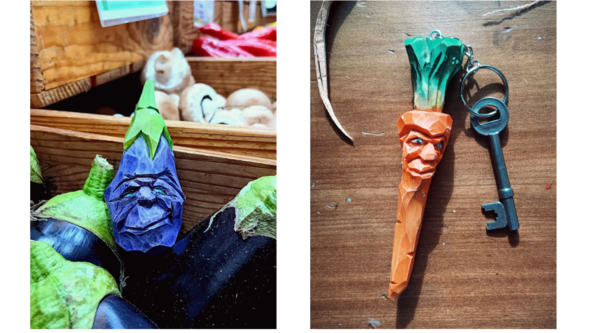 Whittle a little veggie keyring with Scarecrow Woodcrafts