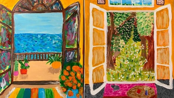 The Girls Day Out (9-15yrs)  A room with a view  Acrylic on Canvas