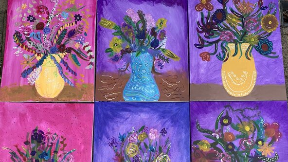 Petite vase and flowers - Mixed media on canvas- 7-12 yrs Omokoroa