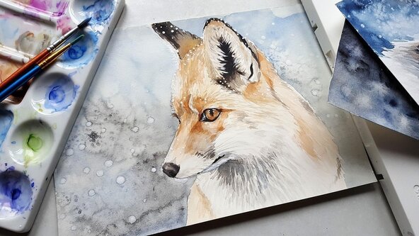 Learn to paint a snow fox-A painting class & multi media for beginners at The Gladstone Library, Hawarden - 