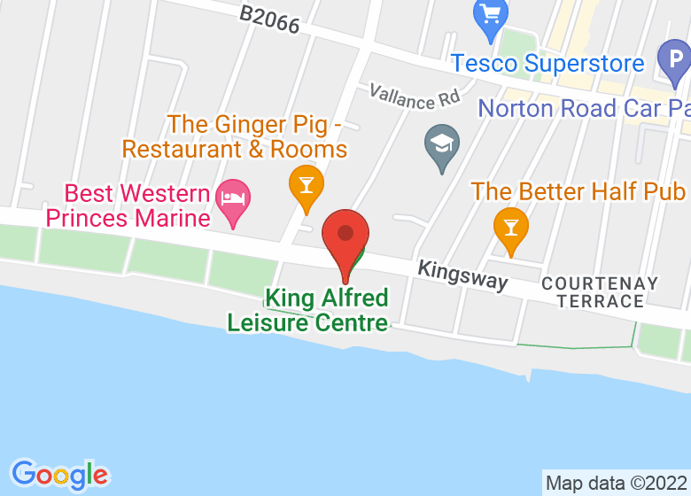 Map showing location of Beach in front of King Alfred Leisure Centre
