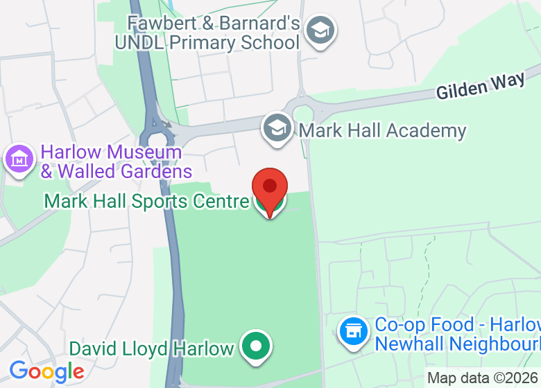 Map showing location of Mark Hall Sports Centre