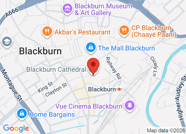 Map showing location of Blackburn Cathedral