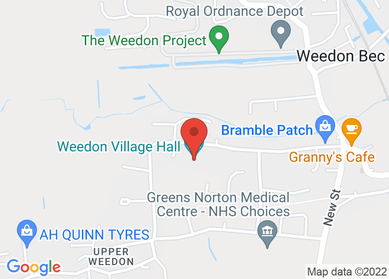 Map showing location of Weedon Village Hall