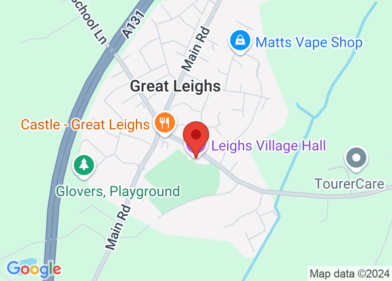 Map showing location of Leighs Village Hall