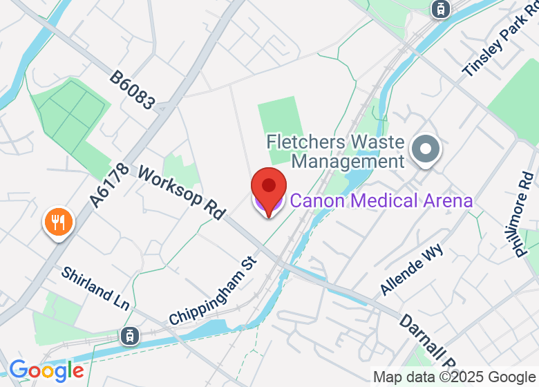 Map showing location of Canon Medical Arena