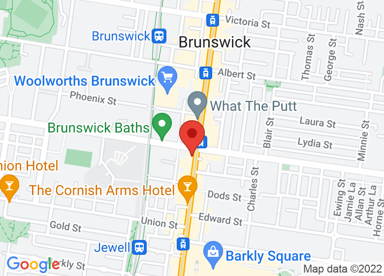 Map showing location of Brunswick Town Hall