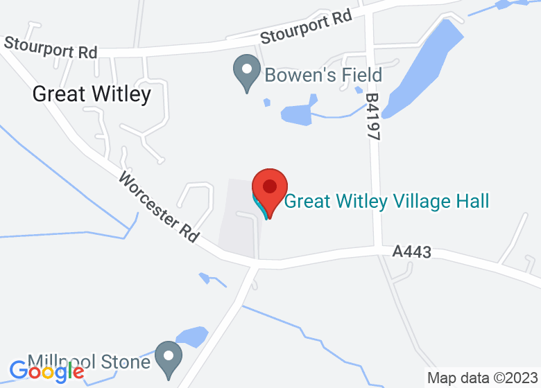 Map showing location of Great Witley Village Hall