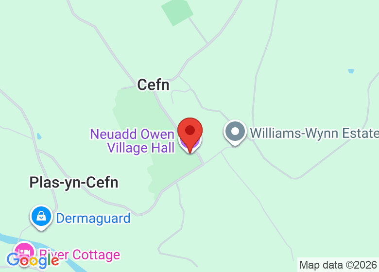 Map showing location of Neuadd Owen Village Hall