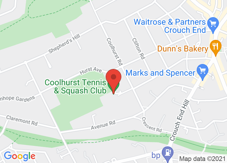 Map showing location of Coolhurst Tennis & Squash Club