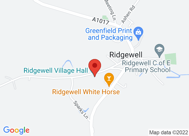 Map showing location of Ridgewell Village Hall