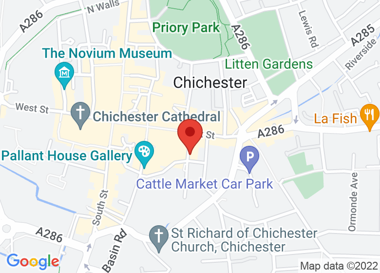 Map showing location of Boston Tea Party Chichester