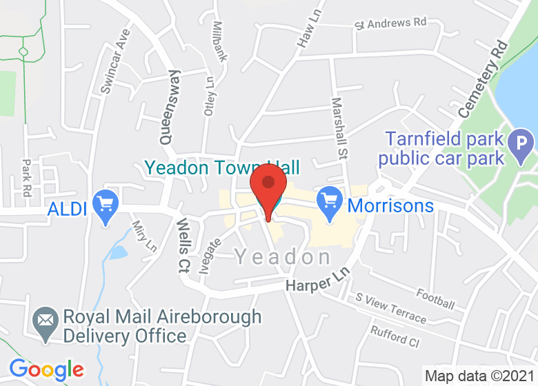 Map showing location of Yeadon Town Hall