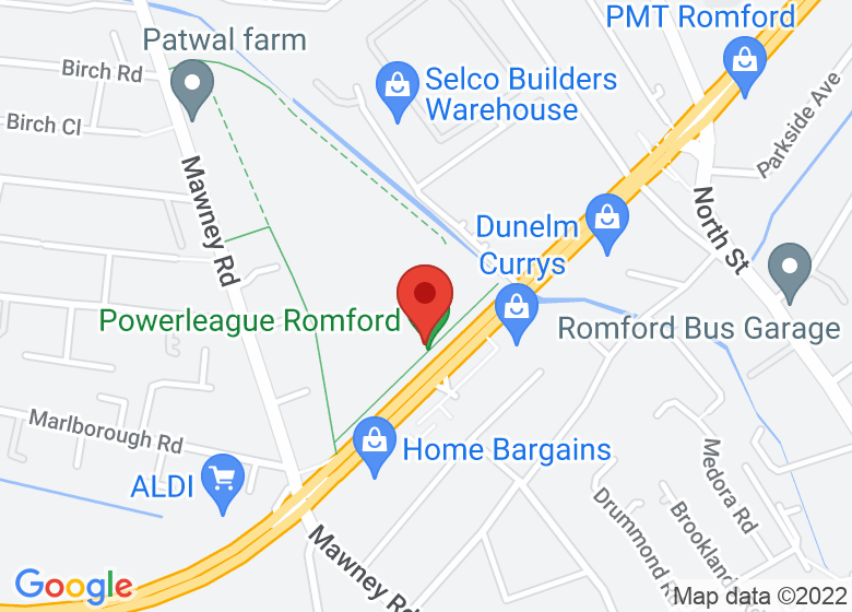 Map showing location of Powerleague Romford