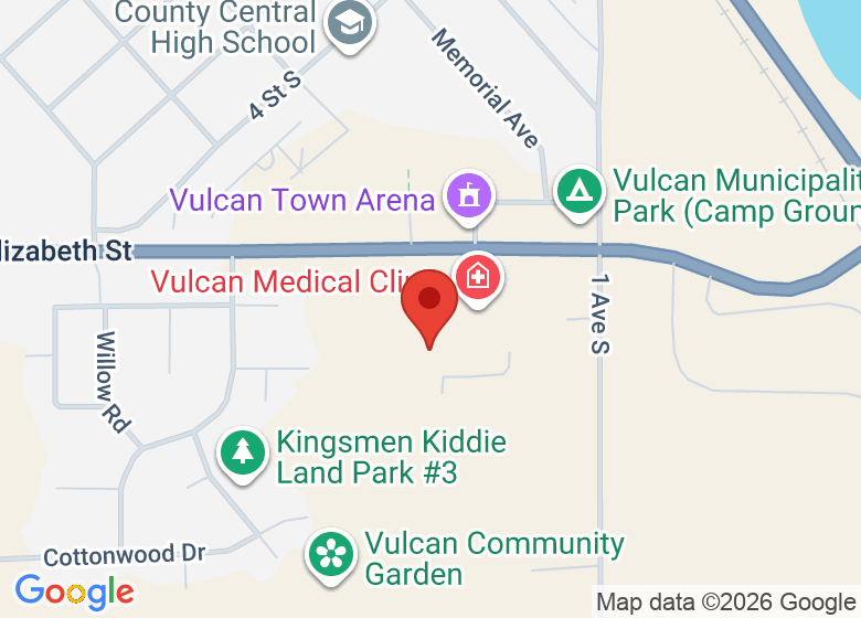Map showing location of Vulcan Community Health Centre