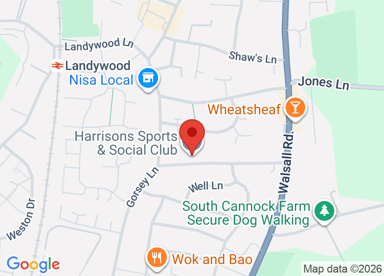 Map showing location of Harrisons Sports & Social Club