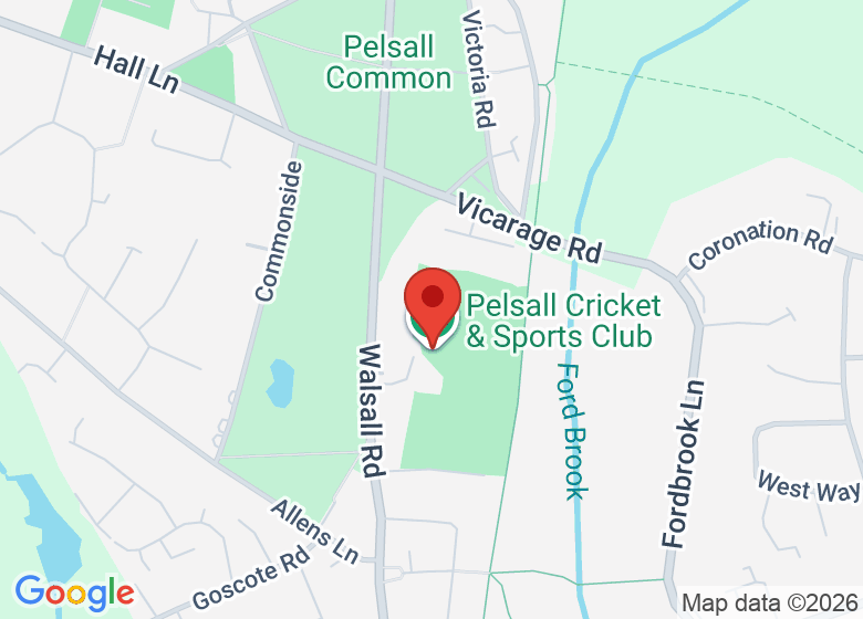 Map showing location of Pelsall Cricket & Sports Club