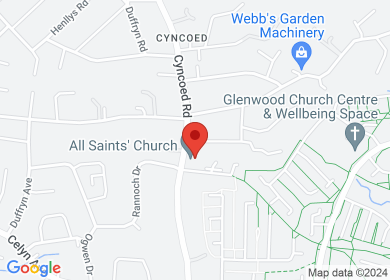 Map showing location of All Saints' Church