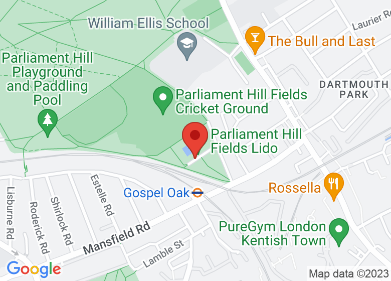 Map showing location of Parliament Hill Fields Lido