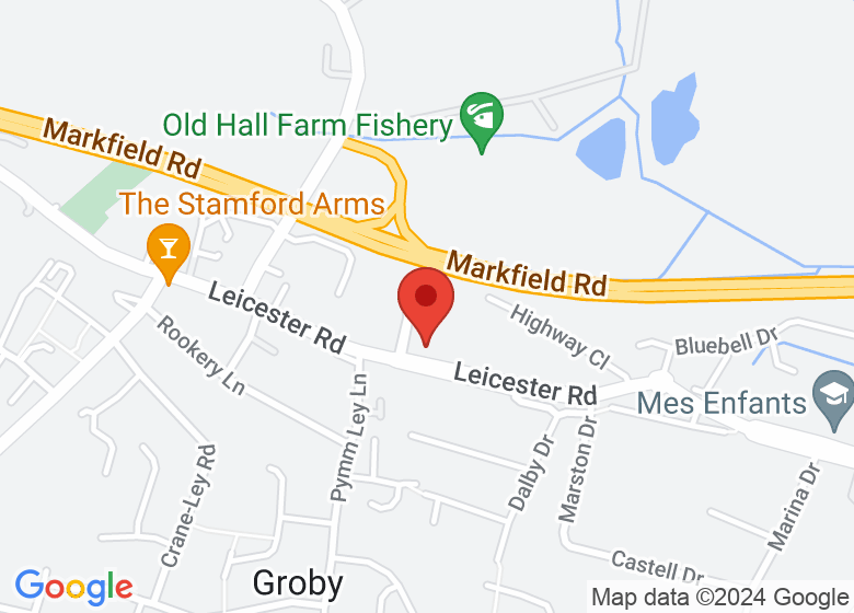 Map showing location of Groby Village Hall 