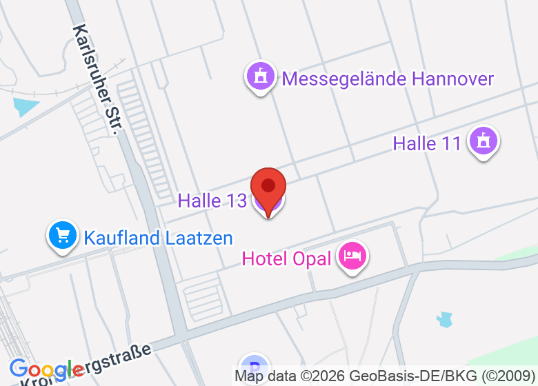 Karte mit Standort von Hannover Messe, Halle 13, Stand der SmartFactory (C35)