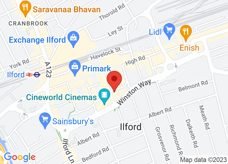 Map showing location of Redbridge Central Library and Museum
