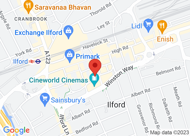 Map showing location of Redbridge Central Library (Studio 1)