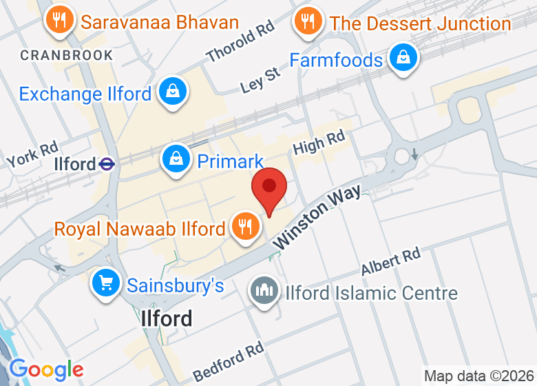 Map showing location of Redbridge Central Library and Museum