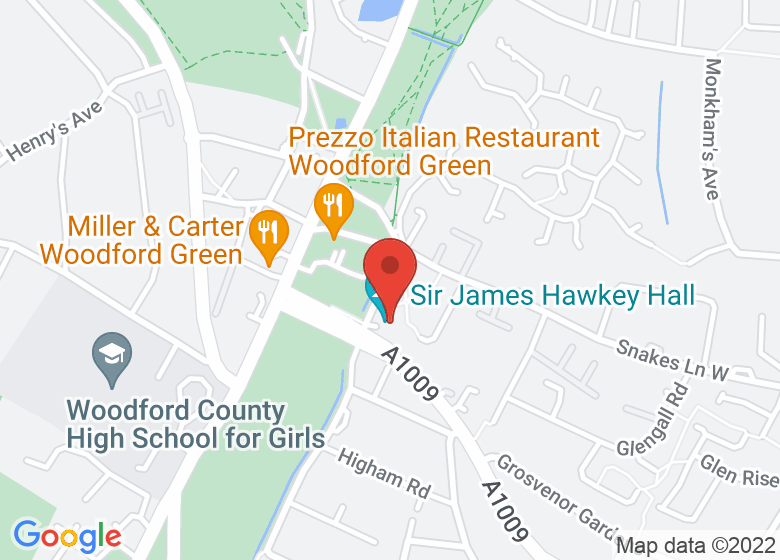 Map showing location of Sir James Hawkey Hall