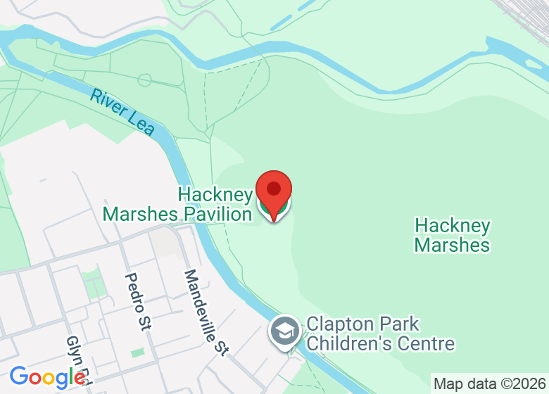 Map showing location of Hackney Marshes Pavilion